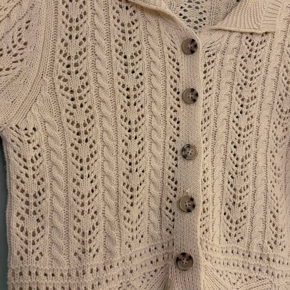 Women’s Cream Knit Button-Up‎ Cropped Cottagecore Romantic Boho Sweater - Picture 2 of 5